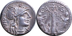 242/1 #0917-38 C.AVG Roma Columns with statue and two figures Denarius