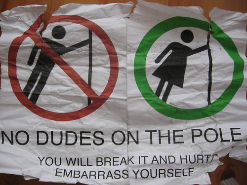 NO DUDES ON THE POLE - You will break it and hurt and embarrass yourself