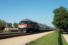 Westbound Metra express commuter train. Berwyn Illinois. August 2006.