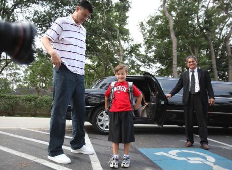 May 19, 2011 - Yao Ming visits an elementary school in Houston as part of a commitment he made for a Tux & Tennies charity auction