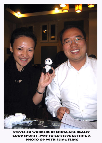 Steves trip to Beijing last week ..he took my stuffed panda Fling Fling along for the ride