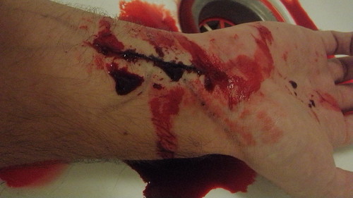 cuts on wrist. Makeup - Casualty - cut wrist