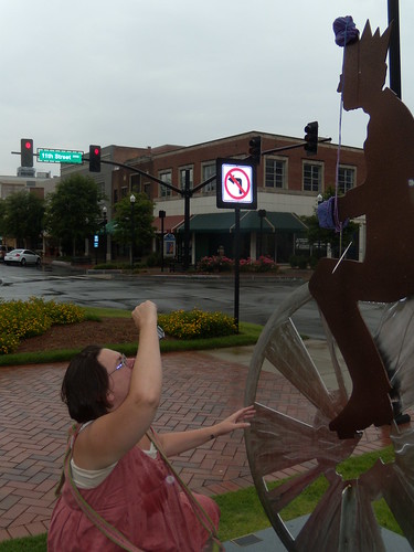 Katy photographing the Unicyclist statue