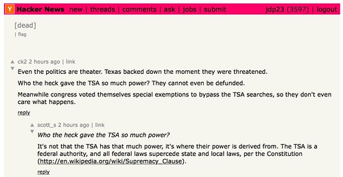 dead thread about the TSA on Hacker News