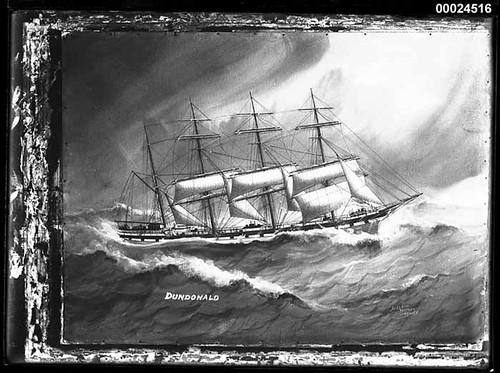 Image of a painting of the four masted barque Dundonald at sea
