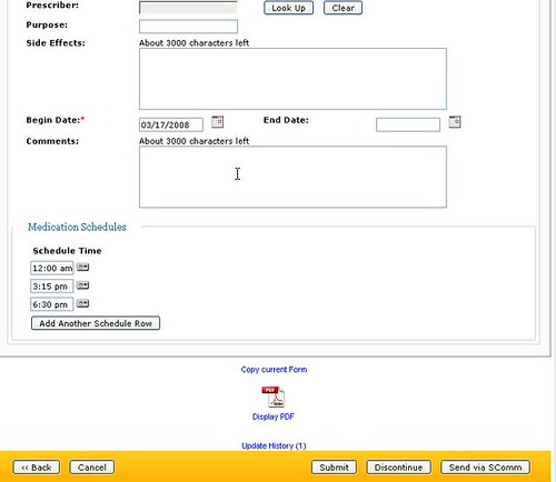 Medication Administration screen showing new feature where users can add time when medication is administered.
