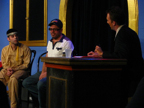 Seth Weitberg, David Cross, and Jordan Klepper at iO's Late Night Late Show reunion at Just For Laughs fest, Chicago
