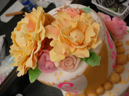 Wedding Cake painted fondant gumpaste peonies by fourandtwentyblackbirds 