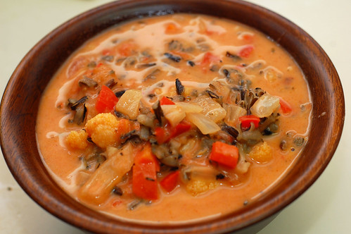 Creamy Red Bell Pepper Soup with Wild Rice