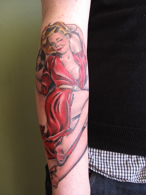 Pin-up tattoo. The pin-up girl was completed in almost five grueling hours.