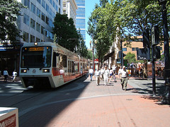walking and transit are both popular in Portland (courtesy of Reconnecting America)