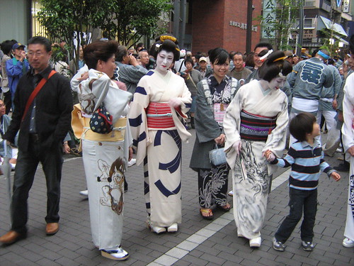 Geisha appear during Sanja Matsuri