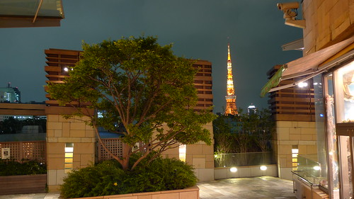Tokyo Tower behind a Roppongi Hills shop