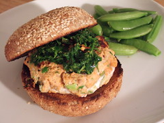 Salmon Burger with Chimichurri Topping