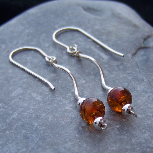 Sterling silver and amber long earrings
