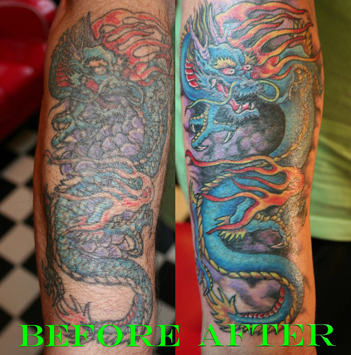 Tattoos Cover Up " Tattoo Soulder & on Back Body " dragon cover up tattoo by Mirek vel Stotker