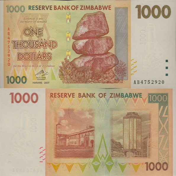 1000 dolárov Zimbabwe 2007