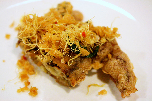 Deep fried soft shell crabs with oats