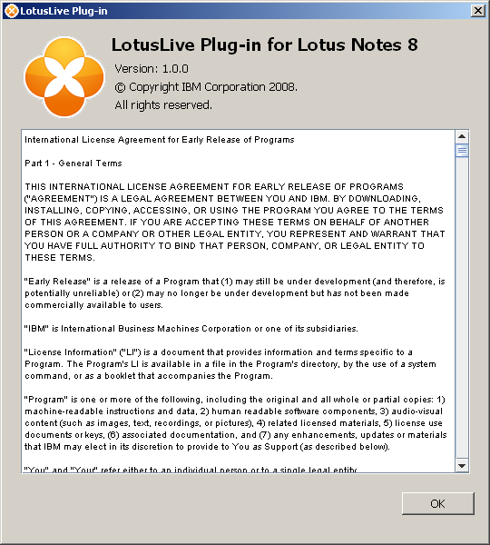 LotusLive Plug-In Info for Lotus Notes 8