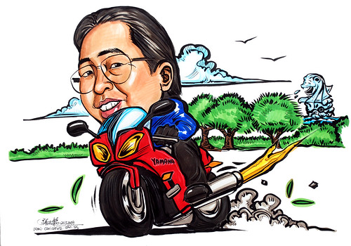 Caricature for Yamaha on bike