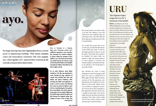 magazine articles design. Uzuri magazine featuring Ayo.