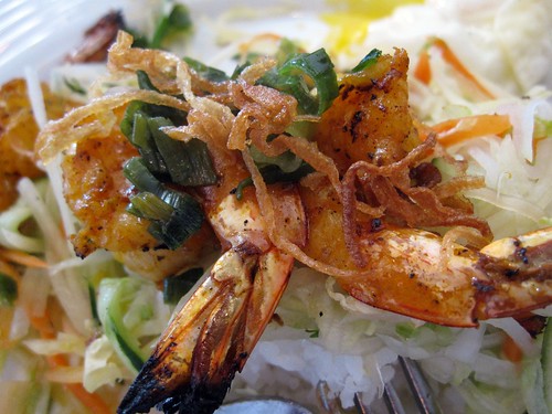 co'm grill - shrimp over fragrant rice w. egg close up by you.