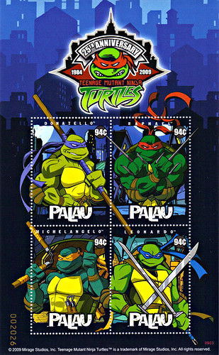 "TEENAGE MUTANT NINJA TURTLES 25TH ANNIVERSARY"  4 X 94¢ "Republic of Palau " Stamp  Sheetlet
