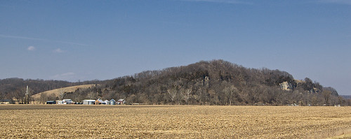 View of Meppen, Illinois, USA, from roadside showing bluffs