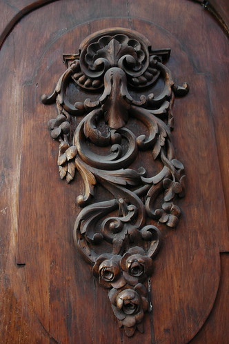 Ornate wooden flourish, antique door, public building, Guadalajara, Jalisco, Mexico by Wonderlane