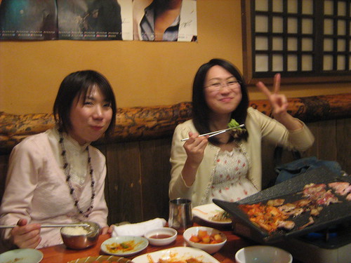 Noriko and Ai enjoying Korean BBQ