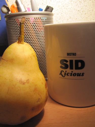 Pear and tea from the bistro (free)