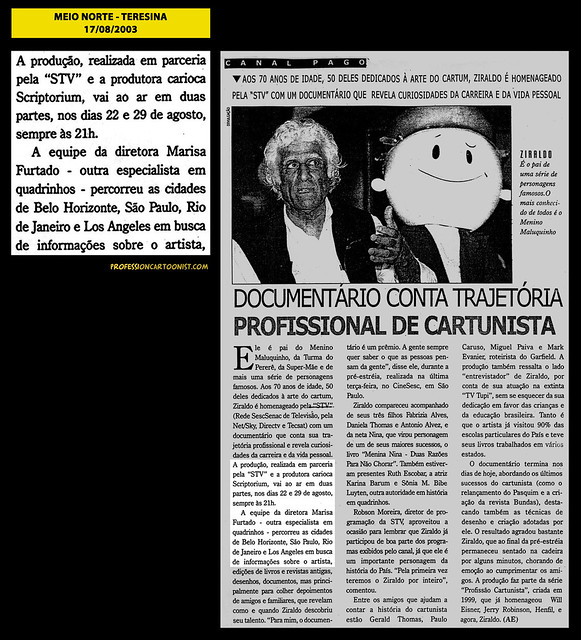 "Documentário conta trajetória profissional de cartunista" - Meio Norte - 17/08/2003