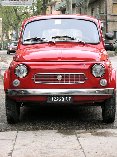 This old red Fiat 500 was parked near Porta Romana in Ascoli Piceno
