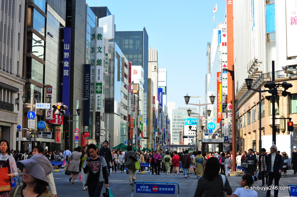One of the main streets in the center of the Ginza.