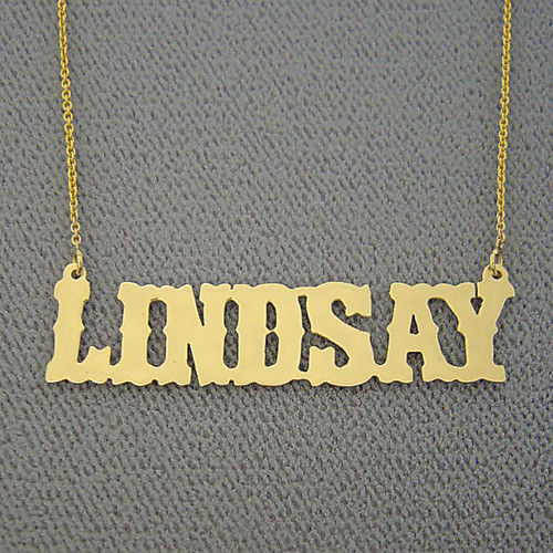 name pendant necklace. This name pendant made in Los