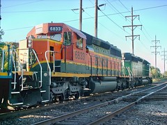 Northbound BNSF Railway light engine movement. Hawthorne Junction. Chicago / Cicero Illinois. Early October 2007.