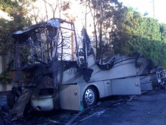 Charred Motorhome. Mandatory Credit: LAFD Photo by Harry Garvin. Click to view more...