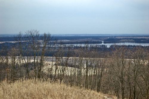 Pere Marquette State Park, in Grafton, Illinois, USA - view of the Illinois River from the top of hill
