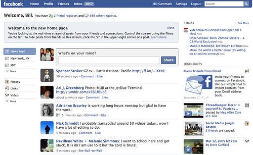 New Facebook Home Page - March 12 2009