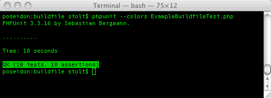 PHPUnit console output