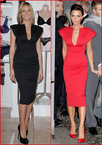 Heidi Klum and Victoria Beckham both wearing one of her creations.