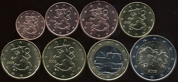 Sada mincí 1 cent - 2 euro Fínsko 2008