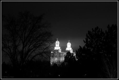 Black and White Temple at Night