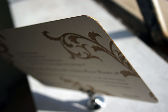 Gold edge painting on a letterpress wedding invitation - Smock 