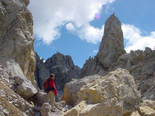 Das Kalkgestein der Dolomiten rund um das Latemarmassiv