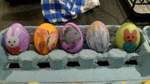 Painted Easter eggs for Harry's work party by you.