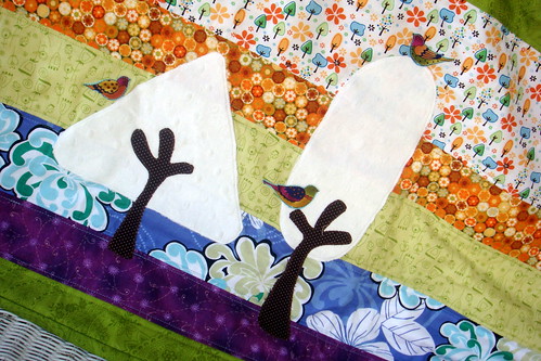 trees and birds quilt detail
