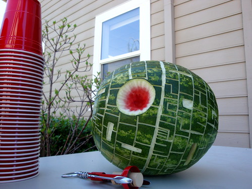 Watermelon carved to look like the Death Star