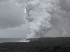 Steam from lava entering the Pacific