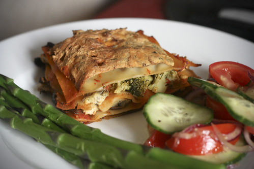 Vegan Lasagna with Asparagus and Salad